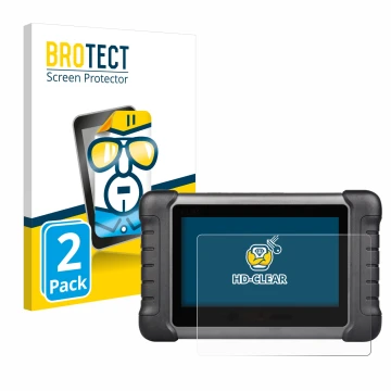 Parte frontal de un envase de producto con el logotipo de la marca BROTECT. Al lado se muestra el dispositivo Autel MaxiCheck 