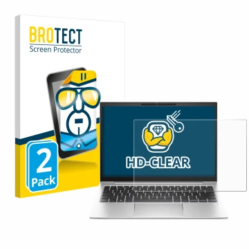 Parte frontal de un envase de producto con el logotipo de la marca BROTECT. Al lado se muestra el dispositivo HP EliteBook 830