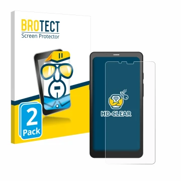 Parte frontal de un envase de producto con el logotipo de la marca BROTECT. Al lado se muestra el dispositivo Boox Palma con s