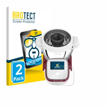 Parte frontal de un envase de producto con el logotipo de la marca BROTECT. Al lado se muestra el dispositivo Moulinex i-Compa