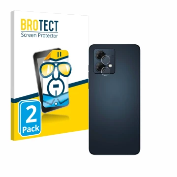 Parte frontal de un envase de producto con el logotipo de la marca BROTECT. Al lado se muestra el dispositivo Motorola Moto G8