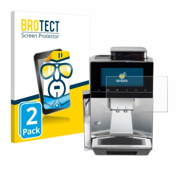 Parte frontal de un envase de producto con el logotipo de la marca BROTECT. Al lado se muestra el dispositivo Siemens EQ900 TQ