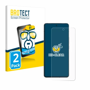 Parte frontal de un envase de producto con el logotipo de la marca BROTECT. Al lado se muestra el dispositivo Vivo iQOO 12 con
