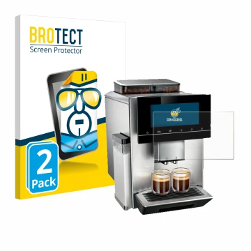 Parte frontal de un envase de producto con el logotipo de la marca BROTECT. Al lado se muestra el dispositivo Siemens EQ900 TQ