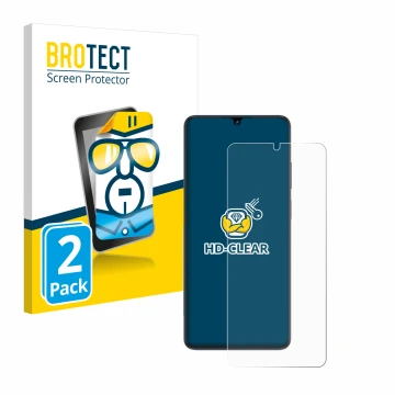Parte frontal de un envase de producto con el logotipo de la marca BROTECT. Al lado se muestra el dispositivo ZTE Blade V50 Vi