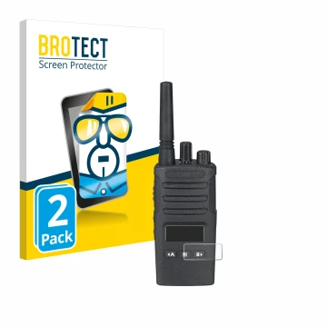 Parte frontal de un envase de producto con el logotipo de la marca BROTECT. Al lado se muestra el dispositivo Motorola XT460 c