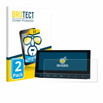 Parte frontal de un envase de producto con el logotipo de la marca BROTECT. Al lado se muestra el dispositivo MG 5 IPS-HD 10.2