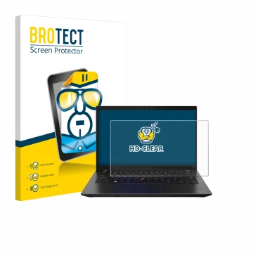 Parte frontal de un envase de producto con el logotipo de la marca BROTECT. Al lado se muestra el dispositivo Lenovo ThinkPad 