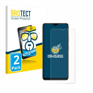 Parte frontal de un envase de producto con el logotipo de la marca BROTECT. Al lado se muestra el dispositivo ZTE Blade A73 co