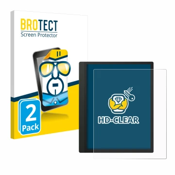 Parte frontal de un envase de producto con el logotipo de la marca BROTECT. Al lado se muestra el dispositivo Boox Tab Ultra C