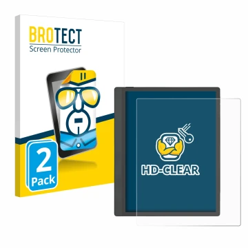 Parte frontal de un envase de producto con el logotipo de la marca BROTECT. Al lado se muestra el dispositivo Boox Tab Ultra C