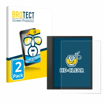 Parte frontal de un envase de producto con el logotipo de la marca BROTECT. Al lado se muestra el dispositivo Boox Note Air 3 