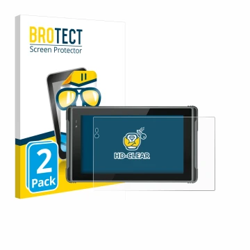 Parte frontal de un envase de producto con el logotipo de la marca BROTECT. Al lado se muestra el dispositivo Hugerock X7 con 