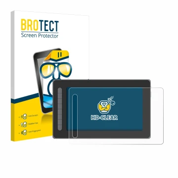 Parte frontal de un envase de producto con el logotipo de la marca BROTECT. Al lado se muestra el dispositivo XP-Pen Artist 12