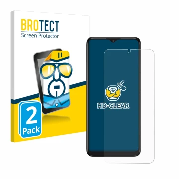 Parte frontal de un envase de producto con el logotipo de la marca BROTECT. Al lado se muestra el dispositivo TCL 40 R 5G con 