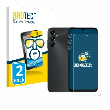 Parte frontal de un envase de producto con el logotipo de la marca BROTECT. Al lado se muestra el dispositivo Samsung Galaxy A