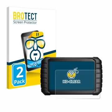 Parte frontal de un envase de producto con el logotipo de la marca BROTECT. Al lado se muestra el dispositivo iCarsoft CR Max 