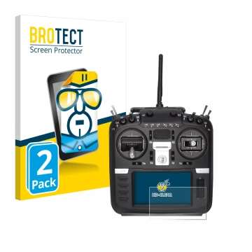 Parte frontal de un envase de producto con el logotipo de la marca BROTECT. Al lado se muestra el dispositivo Radiomaster TX16
