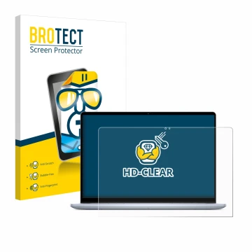 Parte frontal de un envase de producto con el logotipo de la marca BROTECT. Al lado se muestra el dispositivo Dell Inspiron 16