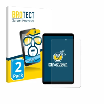 Parte frontal de un envase de producto con el logotipo de la marca BROTECT. Al lado se muestra el dispositivo Alldocube iPlay 