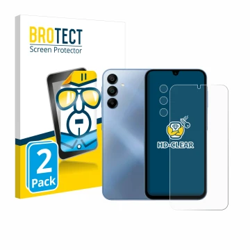 Parte frontal de un envase de producto con el logotipo de la marca BROTECT. Al lado se muestra el dispositivo Samsung Galaxy A