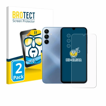 Parte frontal de un envase de producto con el logotipo de la marca BROTECT. Al lado se muestra el dispositivo Samsung Galaxy A