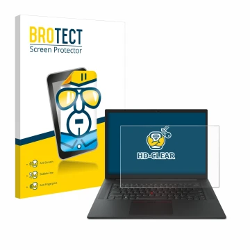 Parte frontal de un envase de producto con el logotipo de la marca BROTECT. Al lado se muestra el dispositivo Lenovo ThinkPad 