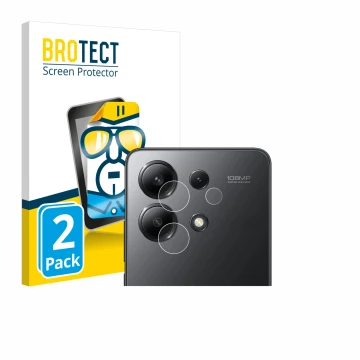 Parte frontal de un envase de producto con el logotipo de la marca BROTECT. Al lado se muestra el dispositivo Xiaomi Redmi Not