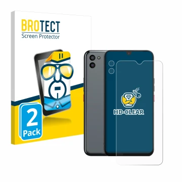 Parte frontal de un envase de producto con el logotipo de la marca BROTECT. Al lado se muestra el dispositivo Gigaset GS5 PRO 