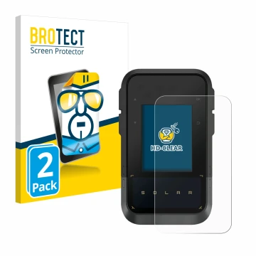 Parte frontal de un envase de producto con el logotipo de la marca BROTECT. Al lado se muestra el dispositivo Garmin eTrex Sol