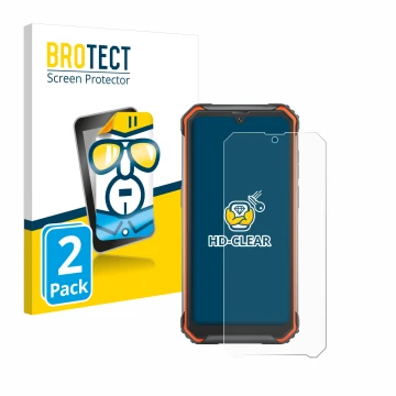 Parte frontal de un envase de producto con el logotipo de la marca BROTECT. Al lado se muestra el dispositivo Blackview BV7200