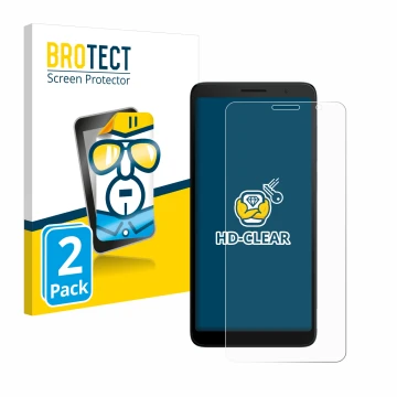 Parte frontal de un envase de producto con el logotipo de la marca BROTECT. Al lado se muestra el dispositivo TCL 501 con su p