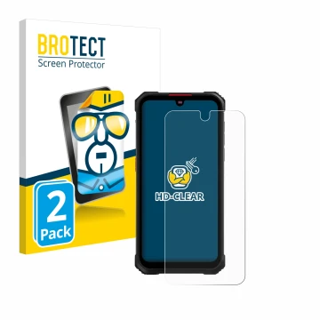 Parte frontal de un envase de producto con el logotipo de la marca BROTECT. Al lado se muestra el dispositivo Hotwav Cyber 9 P