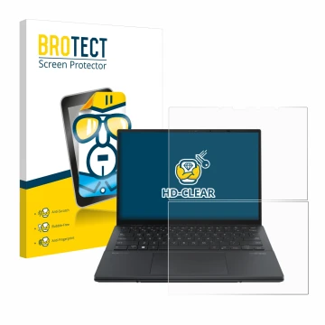 Parte frontal de un envase de producto con el logotipo de la marca BROTECT. Al lado se muestra el dispositivo ASUS ZenBook Duo