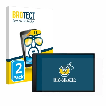 Parte frontal de un envase de producto con el logotipo de la marca BROTECT. Al lado se muestra el dispositivo Garmin DriveSmar
