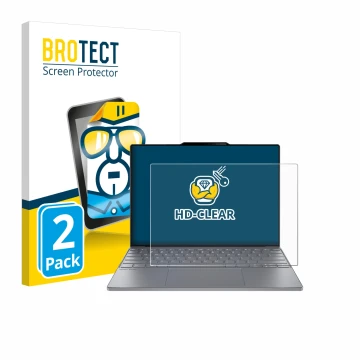 Parte frontal de un envase de producto con el logotipo de la marca BROTECT. Al lado se muestra el dispositivo Lenovo ThinkBook