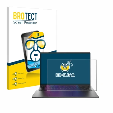 Parte frontal de un envase de producto con el logotipo de la marca BROTECT. Al lado se muestra el dispositivo Acer Swift Go 16
