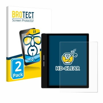 Parte frontal de un envase de producto con el logotipo de la marca BROTECT. Al lado se muestra el dispositivo Bigme B751C con 