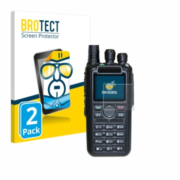 Parte frontal de un envase de producto con el logotipo de la marca BROTECT. Al lado se muestra el dispositivo AnyTone AT-D878U