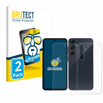Parte frontal de un envase de producto con el logotipo de la marca BROTECT. Al lado se muestra el dispositivo Samsung Galaxy A