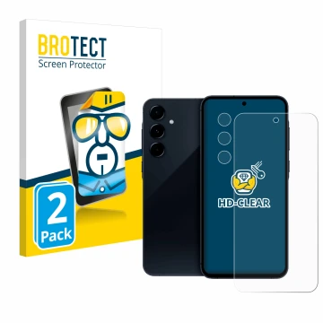 Parte frontal de un envase de producto con el logotipo de la marca BROTECT. Al lado se muestra el dispositivo Samsung Galaxy A