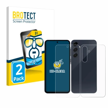 Parte frontal de un envase de producto con el logotipo de la marca BROTECT. Al lado se muestra el dispositivo Samsung Galaxy A