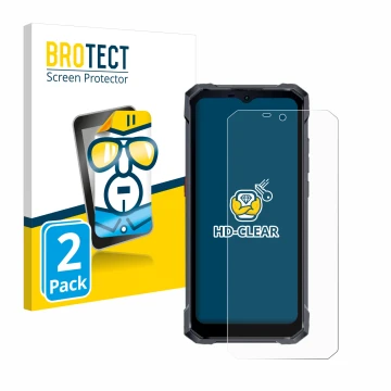 Parte frontal de un envase de producto con el logotipo de la marca BROTECT. Al lado se muestra el dispositivo Hotwav W11 con s