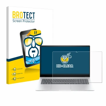 Parte frontal de un envase de producto con el logotipo de la marca BROTECT. Al lado se muestra el dispositivo HP Envy 17 2024 