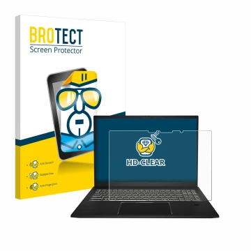 Parte frontal de un envase de producto con el logotipo de la marca BROTECT. Al lado se muestra el dispositivo MSI Summit E16 A