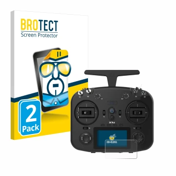 Parte frontal de un envase de producto con el logotipo de la marca BROTECT. Al lado se muestra el dispositivo FrSky TWIN X14 c