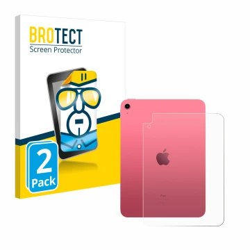 Parte frontal de un envase de producto con el logotipo de la marca BROTECT. Al lado se muestra el dispositivo Apple iPad 10.9