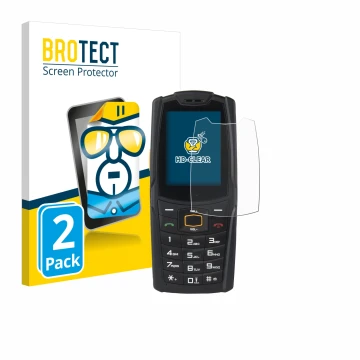 Parte frontal de un envase de producto con el logotipo de la marca BROTECT. Al lado se muestra el dispositivo AGM M6 con su pr