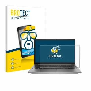 Parte frontal de un envase de producto con el logotipo de la marca BROTECT. Al lado se muestra el dispositivo HP Zbook Power 1