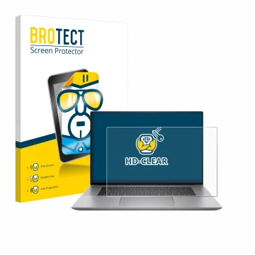 Parte frontal de un envase de producto con el logotipo de la marca BROTECT. Al lado se muestra el dispositivo HP Zbook Studio 